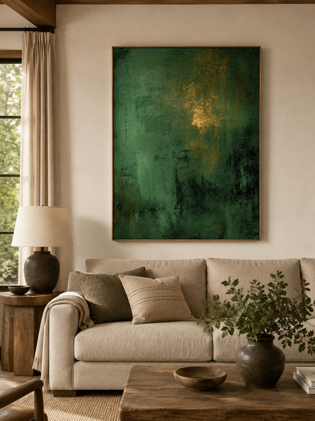 Emerald Green Abstract Wall Art _ wabi sabi painting – SJ#0104