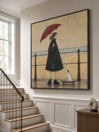 Entryway Wall Art Woman Dog Umbrella Canvas Painting With Paris Mood Decor-SJ#0186