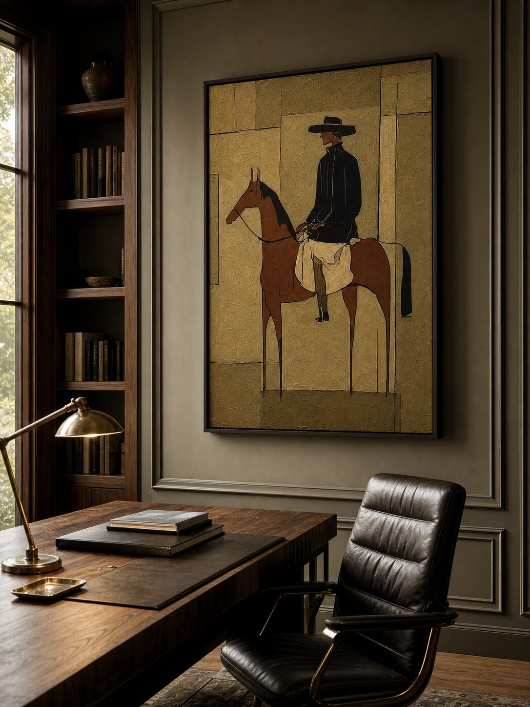 Hand Painted Canvas Art With Refined Texture Brown Horse Figure For Study Room-SJ#0232