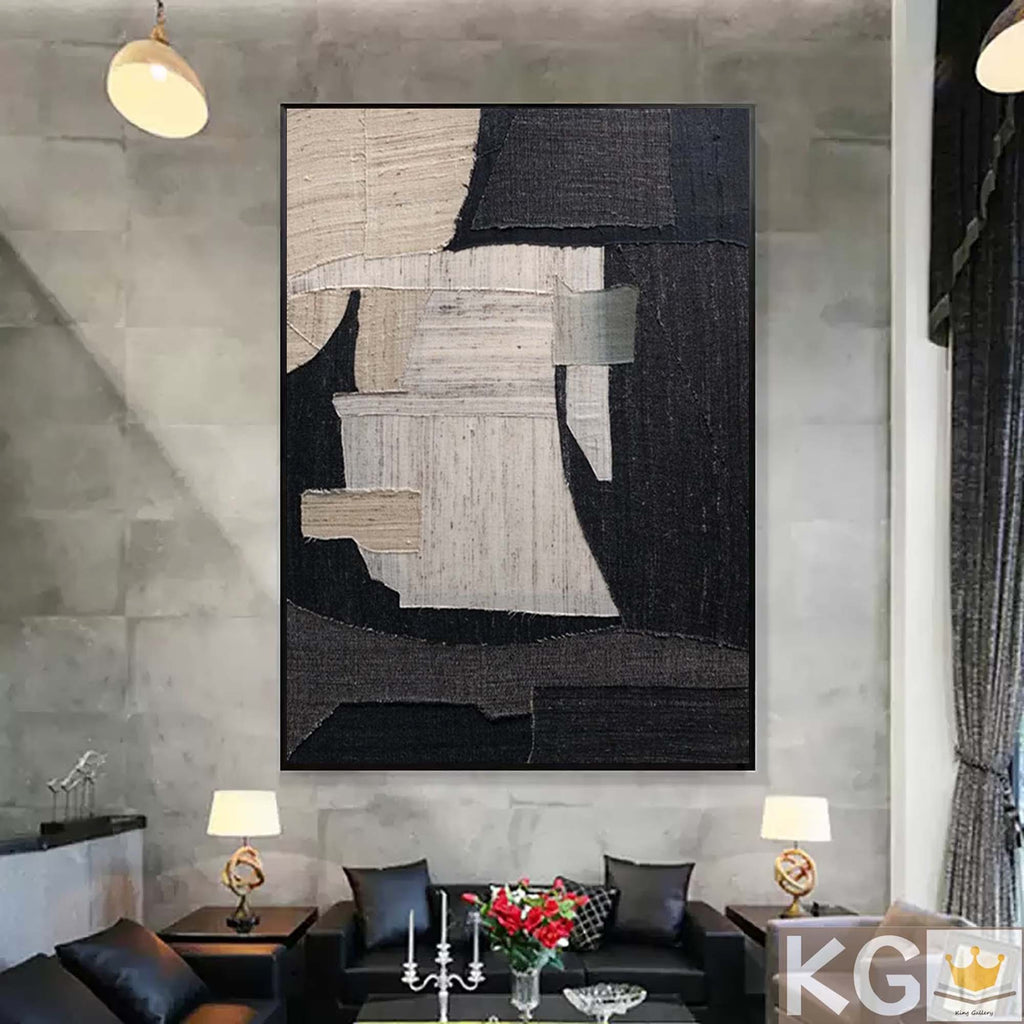 Large Minimalist Abstract Painting Black Gray Minimalist Painting On Canvas-#SJ0320