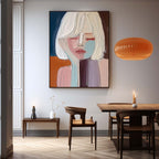 Large Pretty Girl Abstract Wall Art Colorful Pretty Lady Textured Painting Beautiful Girl Canvas Art-SJ#0331