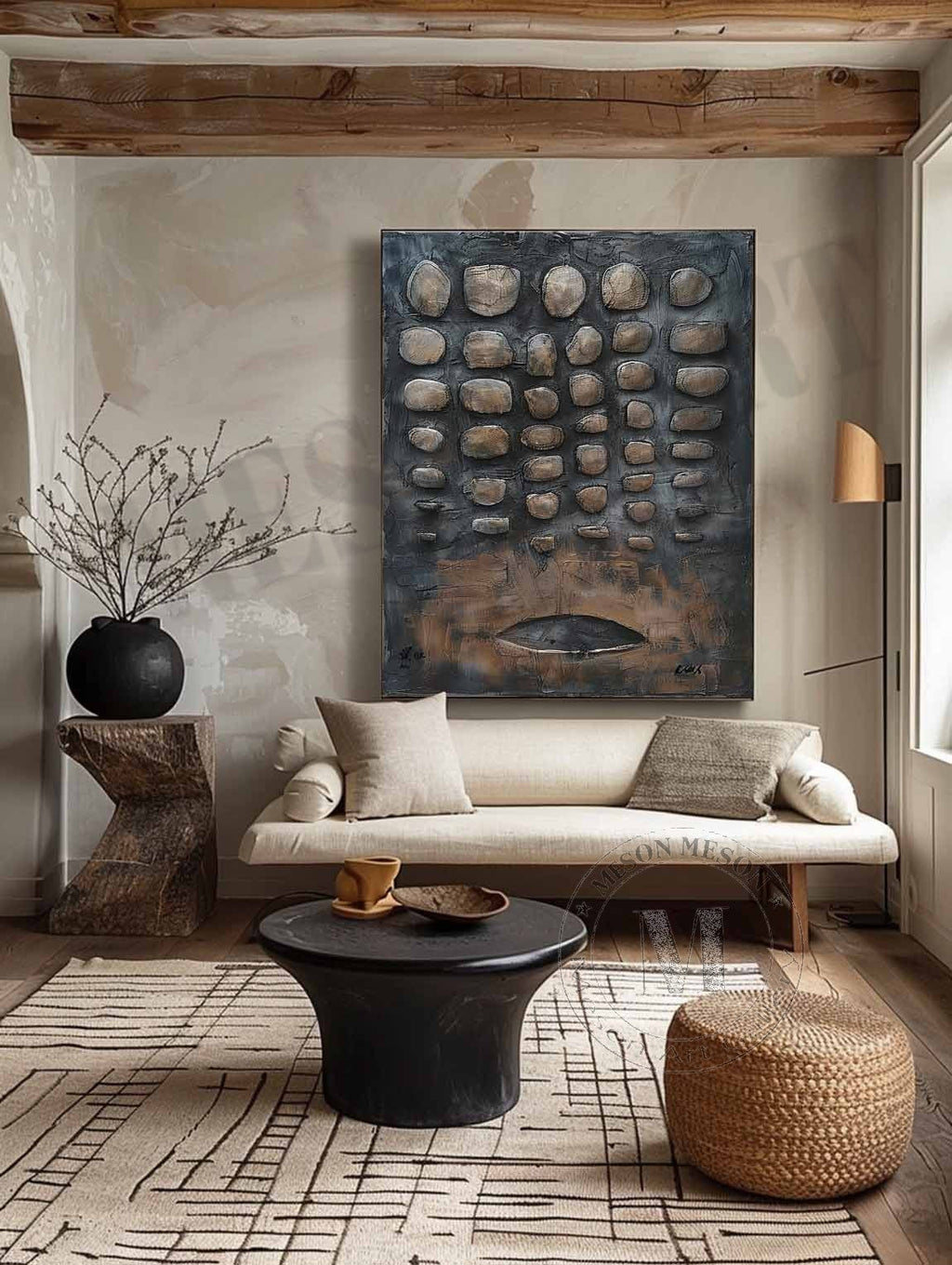 Large 3D Black Abstract Canvas Art for Sale Wabi Sabi Abstract Art Black Canvas Wall Painting –SJ#0157