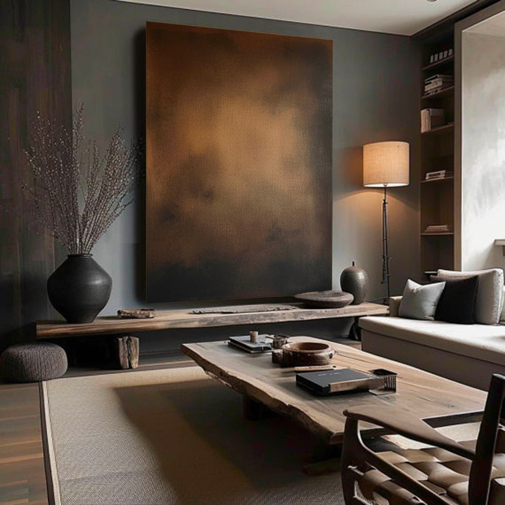 Large Brown And Black Minimalist Abstract Painting Original Black Brown Minimalist Wall Art-SJ#0251）