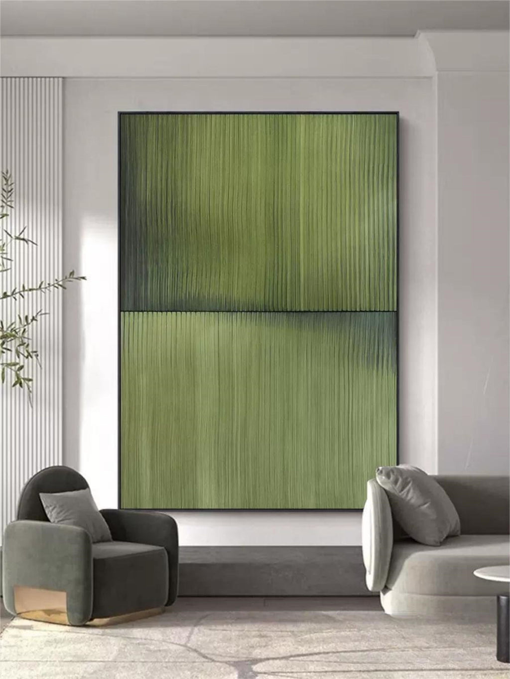 Large Green Minimalist Abstract Pa-SJ#0149