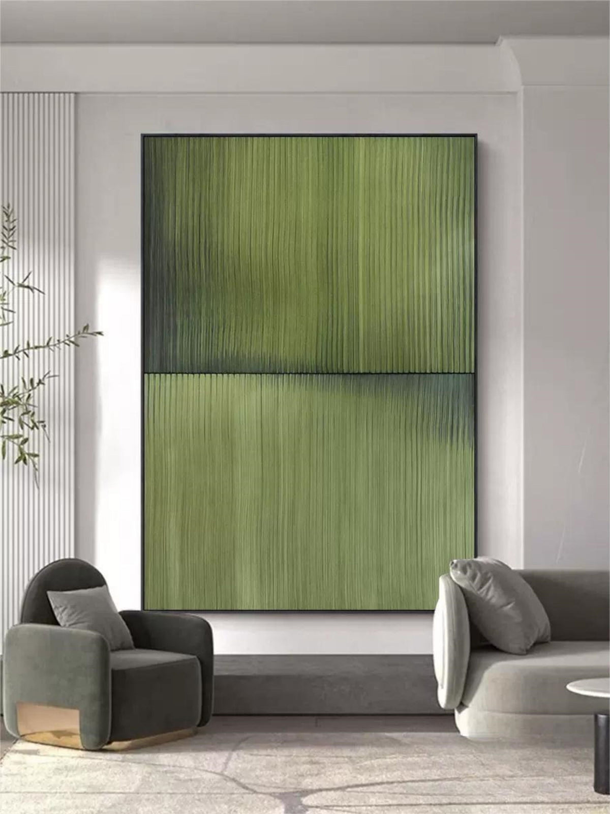 Large Green Minimalist Abstract Pa-SJ#0149