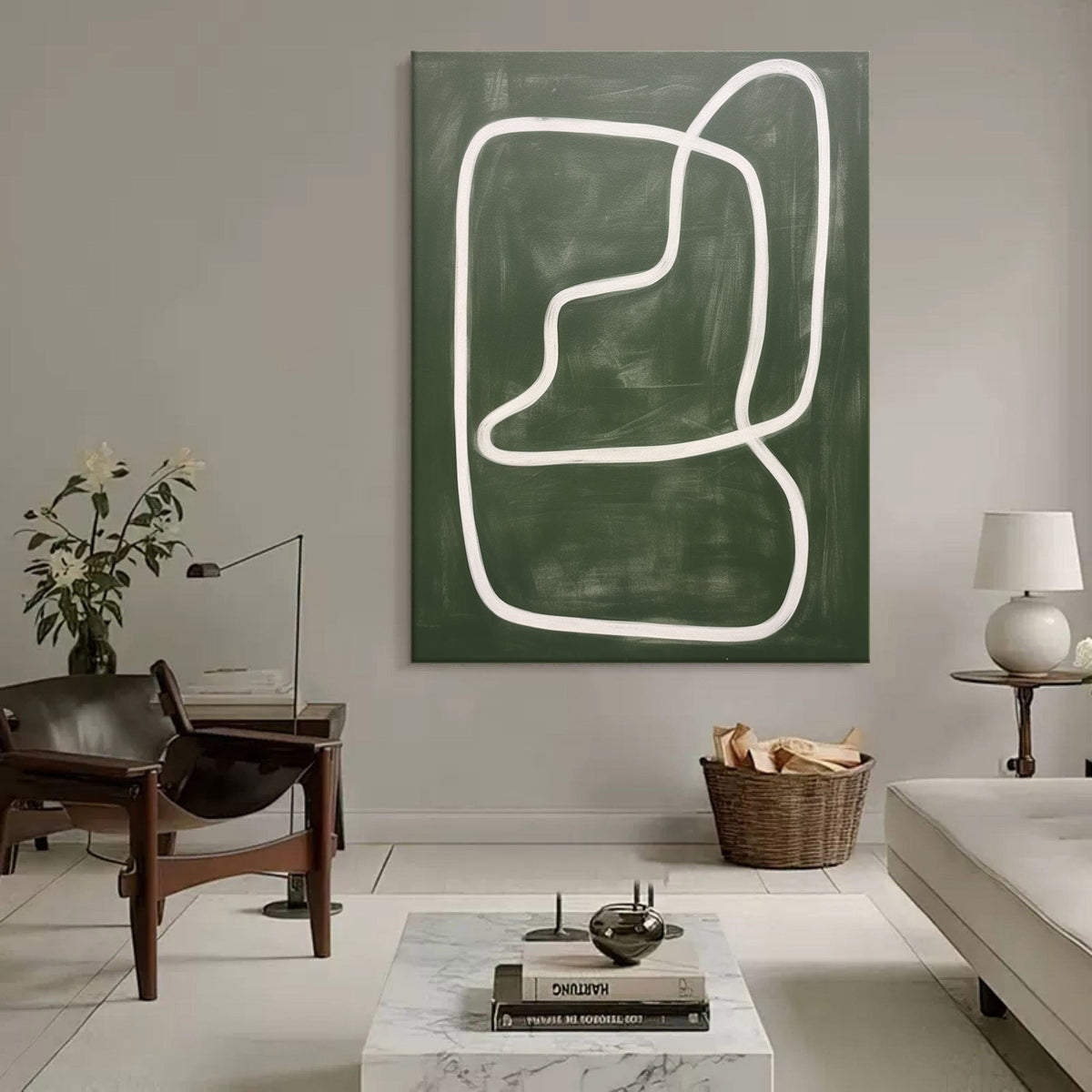 Large Green Minimalist Wall Art Wabi Sabi Canvas Painting Green Abstract Art on Canvas for Sale –SJ#0154