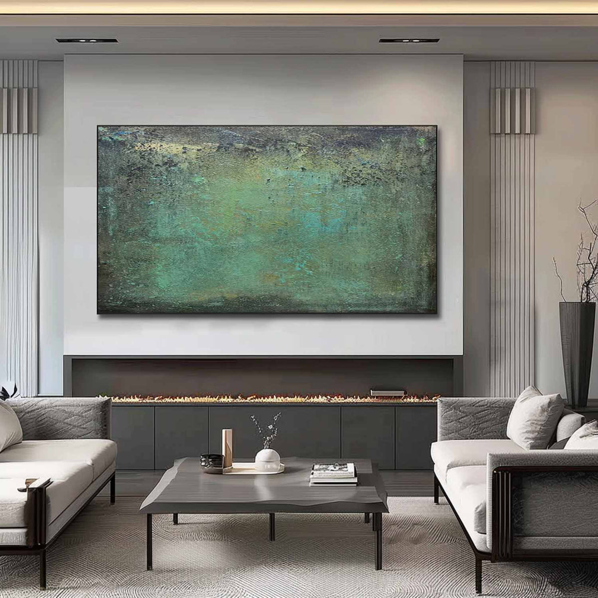 Large Green Textured Abstract Canvas Wall Art Green Minimalist Textured Painting Green Abstra-SJ#0178