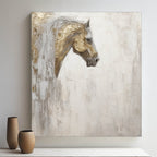 Large Horse Texture Painting Gold and Gray Horse Canvas Art Wabi-Sabi Wall Art Horse Oil Painting – SJ#0144
