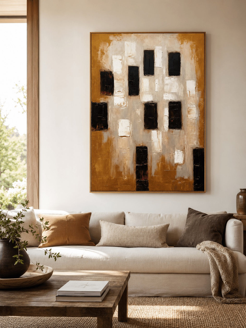 Earth Tone Textured Geometric Wall Art _ Wabi Sabi Painting – SJ#0108