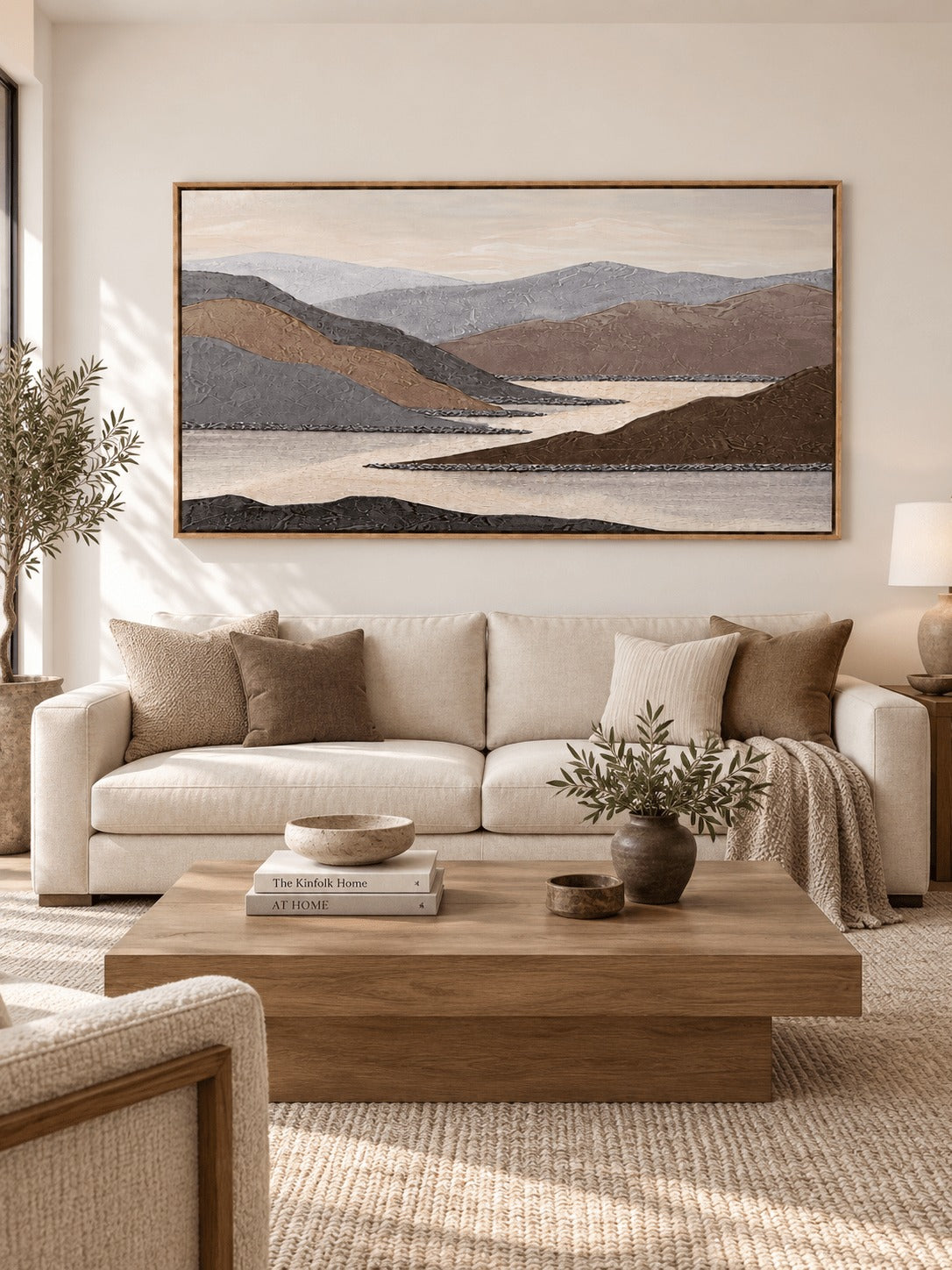 Neutral Mountain Landscape Wall Art hand-painted wall art (view 2) | Seegart