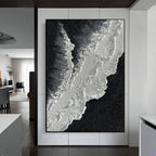 Minimalist Black And White Ocean Painting Large Whit-SJ#0205