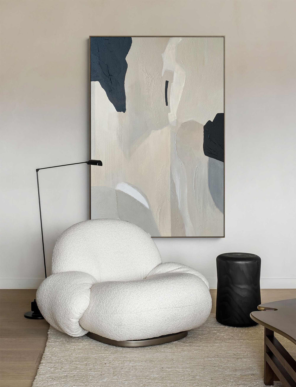 Minimalist Modern Wall Art Black And Beige Minimal-SJ#0268