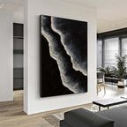 Minimalist Original Black And White Wave Painting Bl-SJ#0206