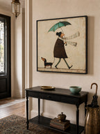 Neutral Vintage Wall Art For Living Room Umbrella Figure Painting In Soft Rain Home Decor-SJ#0191