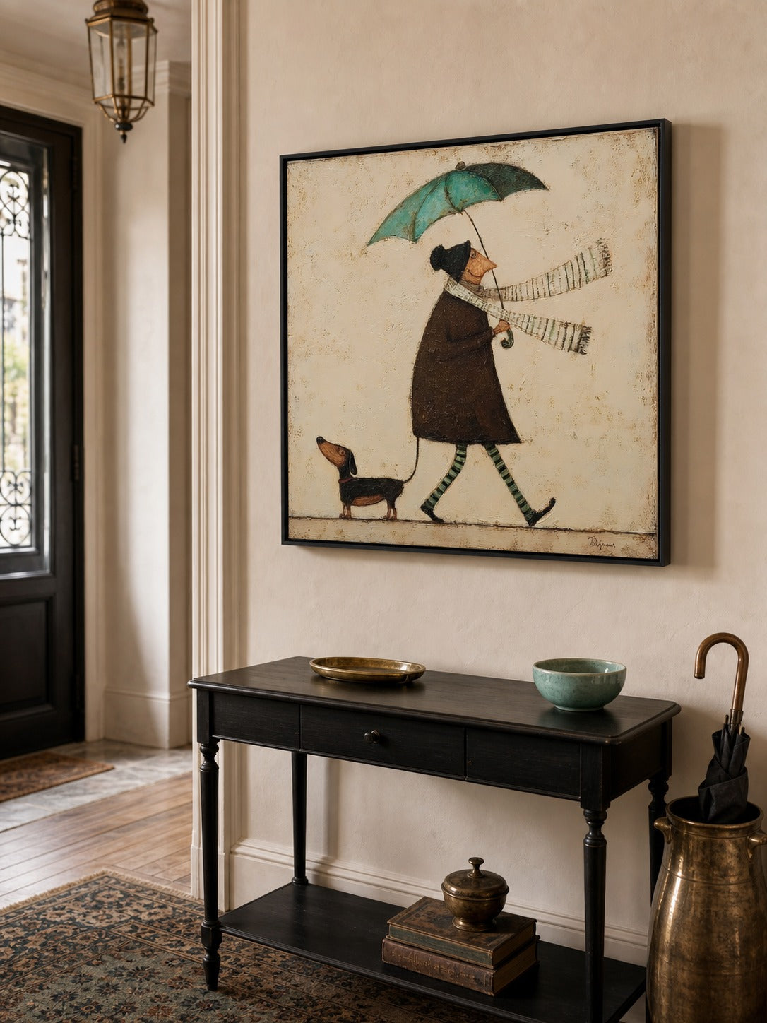 Neutral Vintage Wall Art For Living Room Umbrella Figure Painting In Soft Rain Home Decor-SJ#0191