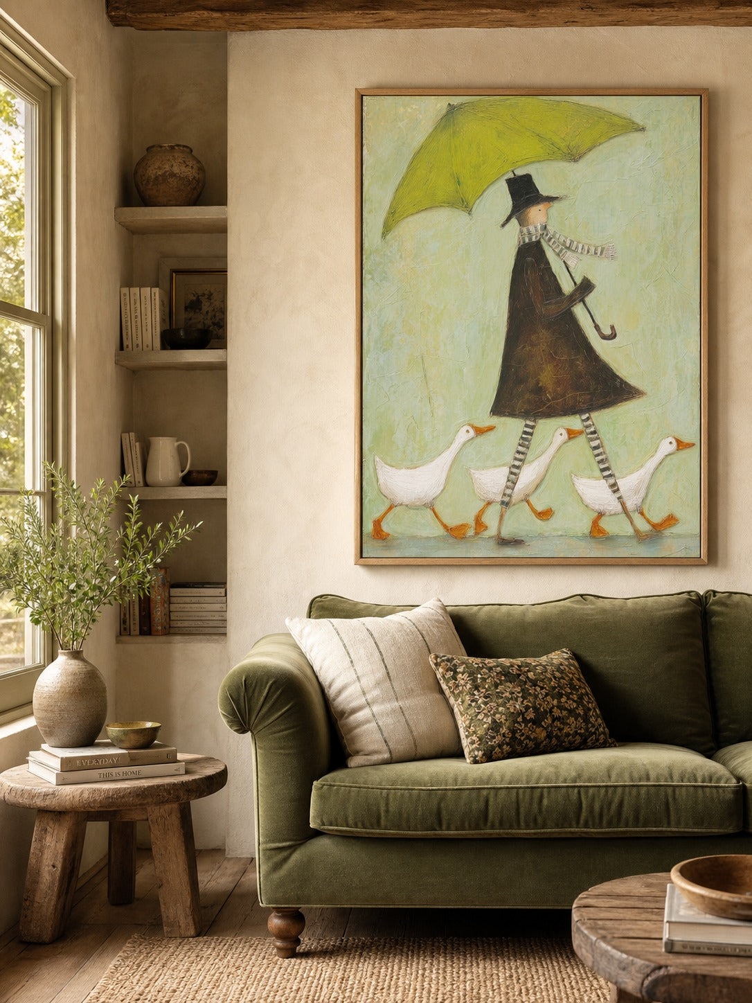 Organic Modern Wall Art Vintage Figure Oil Painting With Geese For Living Room-SJ#0192