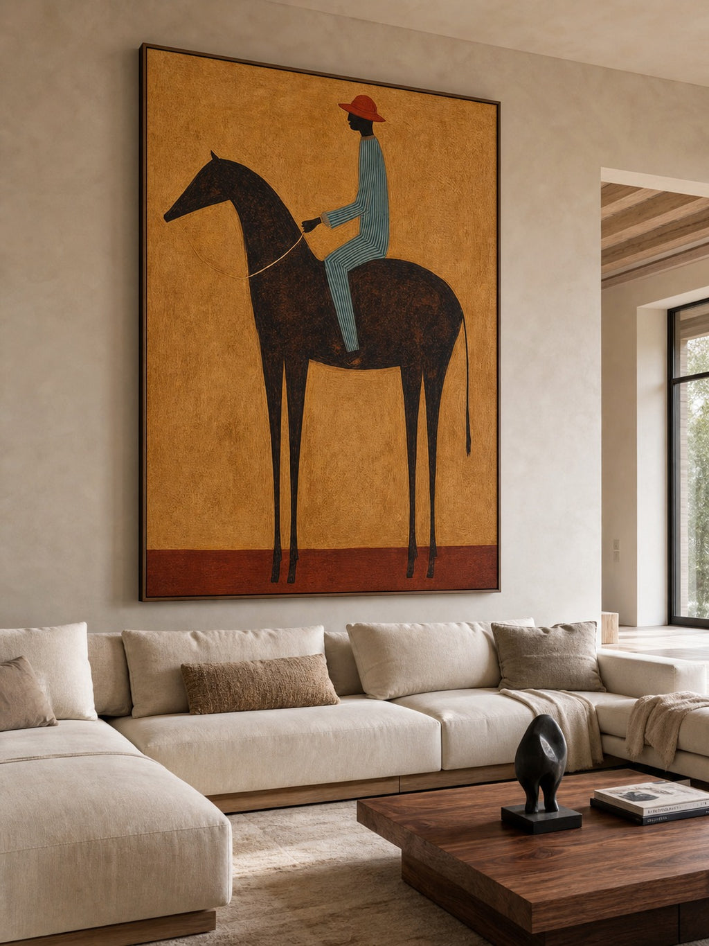 Original Equestrian Oil Painting Canvas Handmade Minimalist Rider Oil Painting-SJ#0237