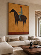 Original Equestrian Oil Painting Canvas Handmade Minimalist Rider Oil Painting-SJ#0237