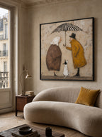 Romantic Vintage Couple Painting On Canvas Dog And Umbrella Wall Art Decor Gift-SJ#0181