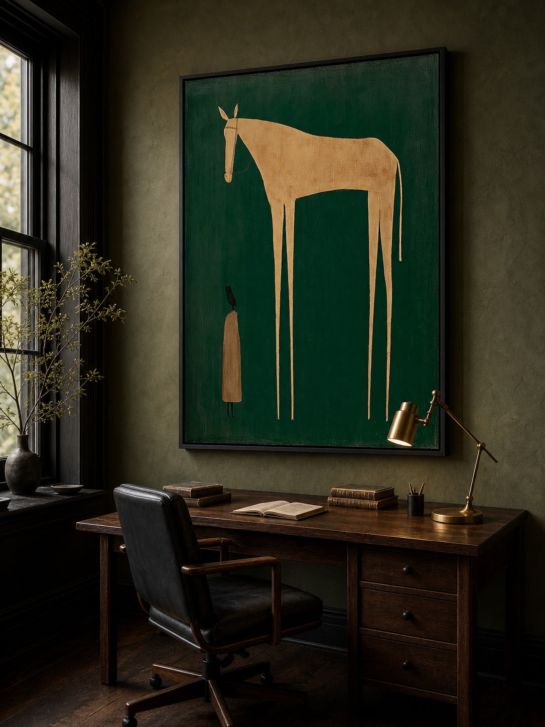 Unique Beige Horse And Figure Painting Original Canvas Art For Home Wall - In Room Setting | Seegart Wall Art