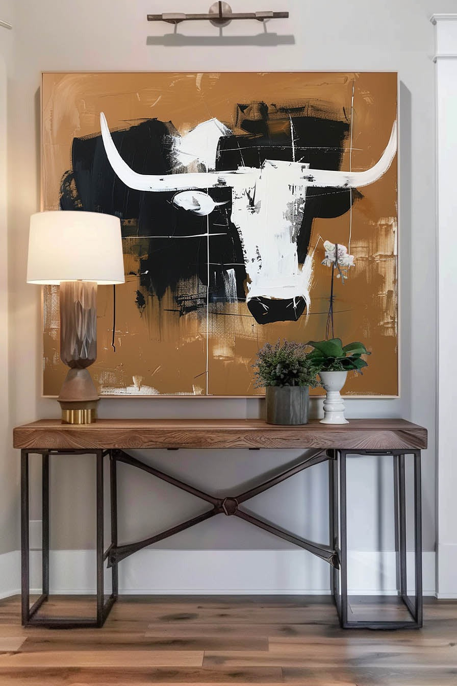 Vintage Abstract Bull Art Retro Minimalist Black A-SJ#0247