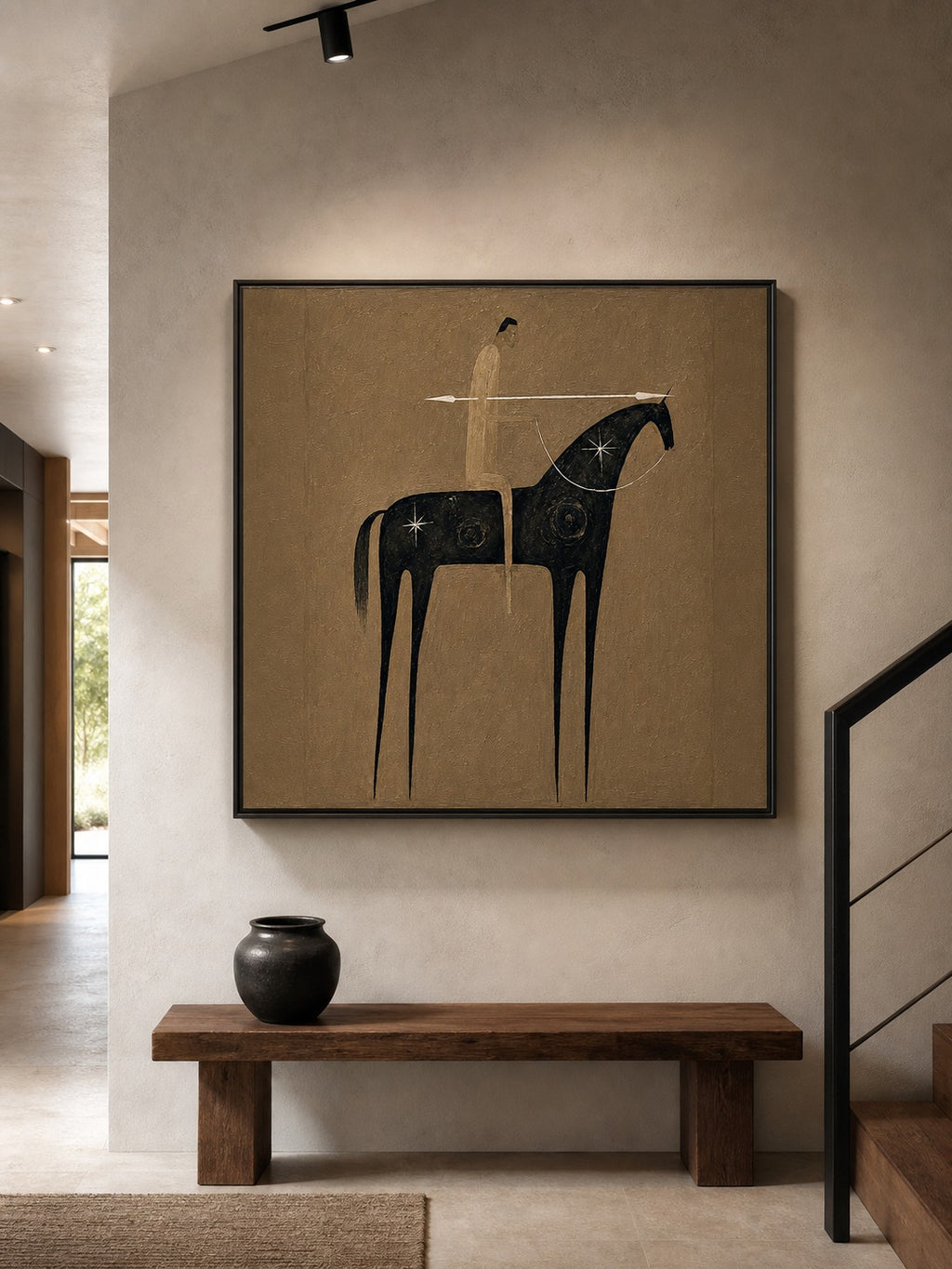 Vintage Abstract Horse And Rider Painting On Linen Canvas For Living Room Decor-SJ#0238