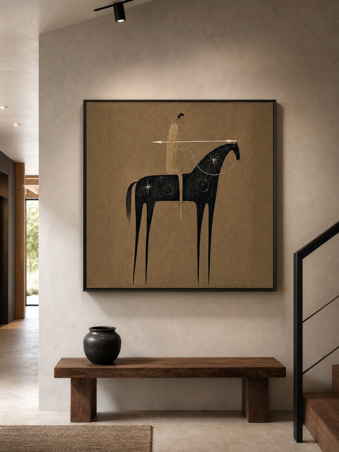 Vintage Abstract Horse And Rider Painting On Linen Canvas For Living Room Decor-SJ#0238
