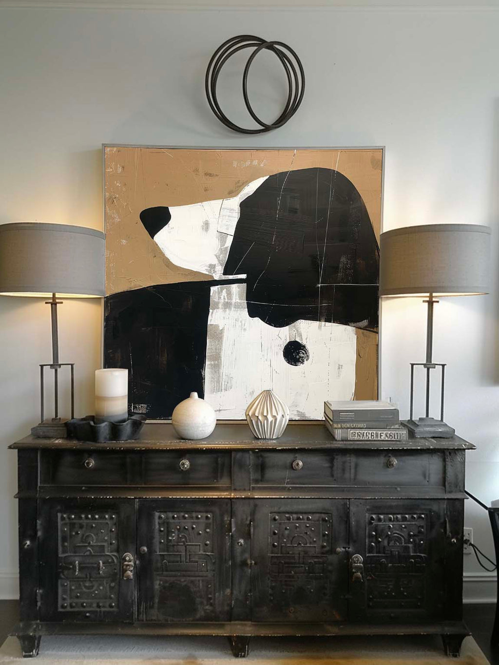 Vintage Black and White Dog Canvas Art Large Vinta-SJ#0248
