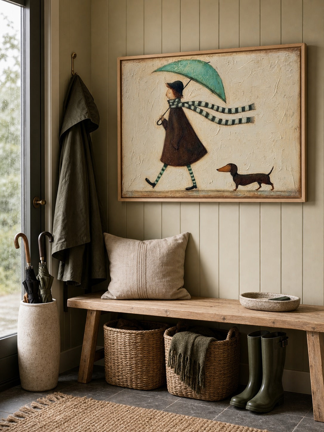 Vintage Dog Portrait Painting Girl With Dachshund Canvas Art Cottage Style Decor hand-painted wall art (view 2) | Seegart