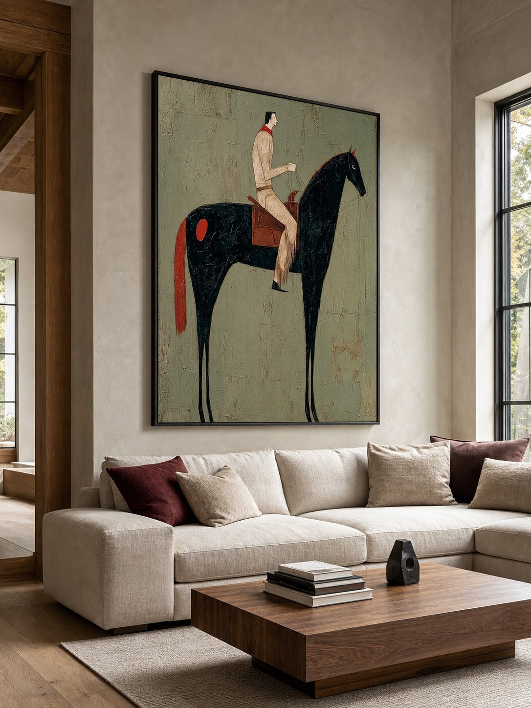 Vintage Equestrian Abstract Oil Painting Canvas Art Large Equestrian Abstract Oil Painting - View 4 | Seegart Abstract Art