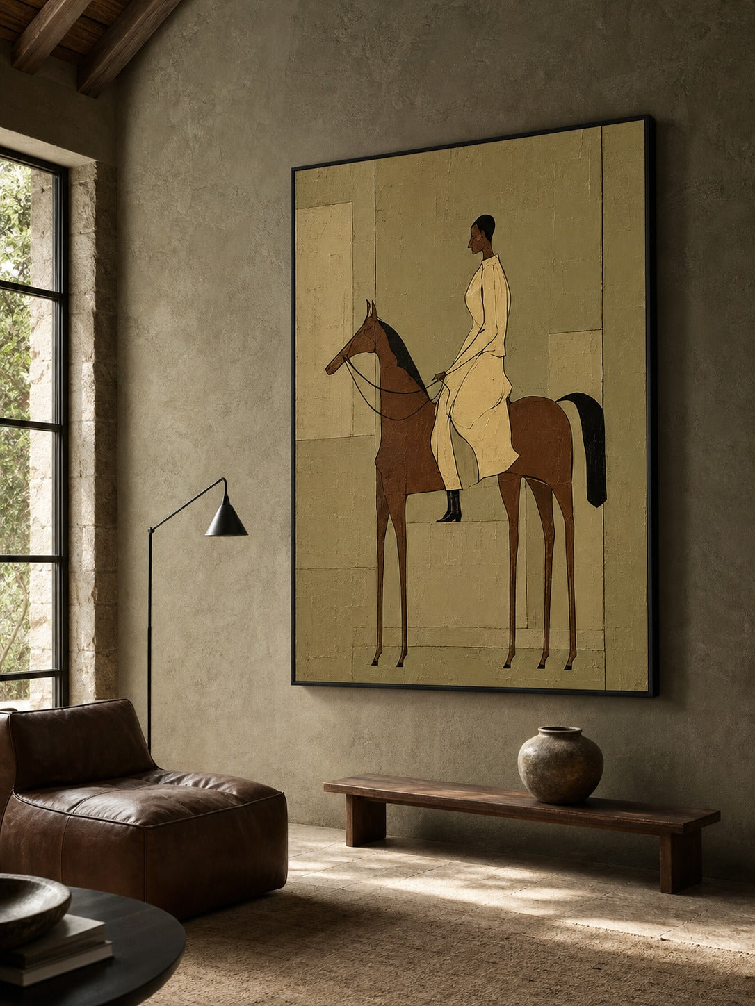 Vintage Equestrian Oil Painting Woman On Horse Retro Wall Art For Living Room Decor-SJ#0229