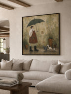 Vintage Gardener With Dog Painting In Earthy Tones For Cozy Home Decor-SJ#0184