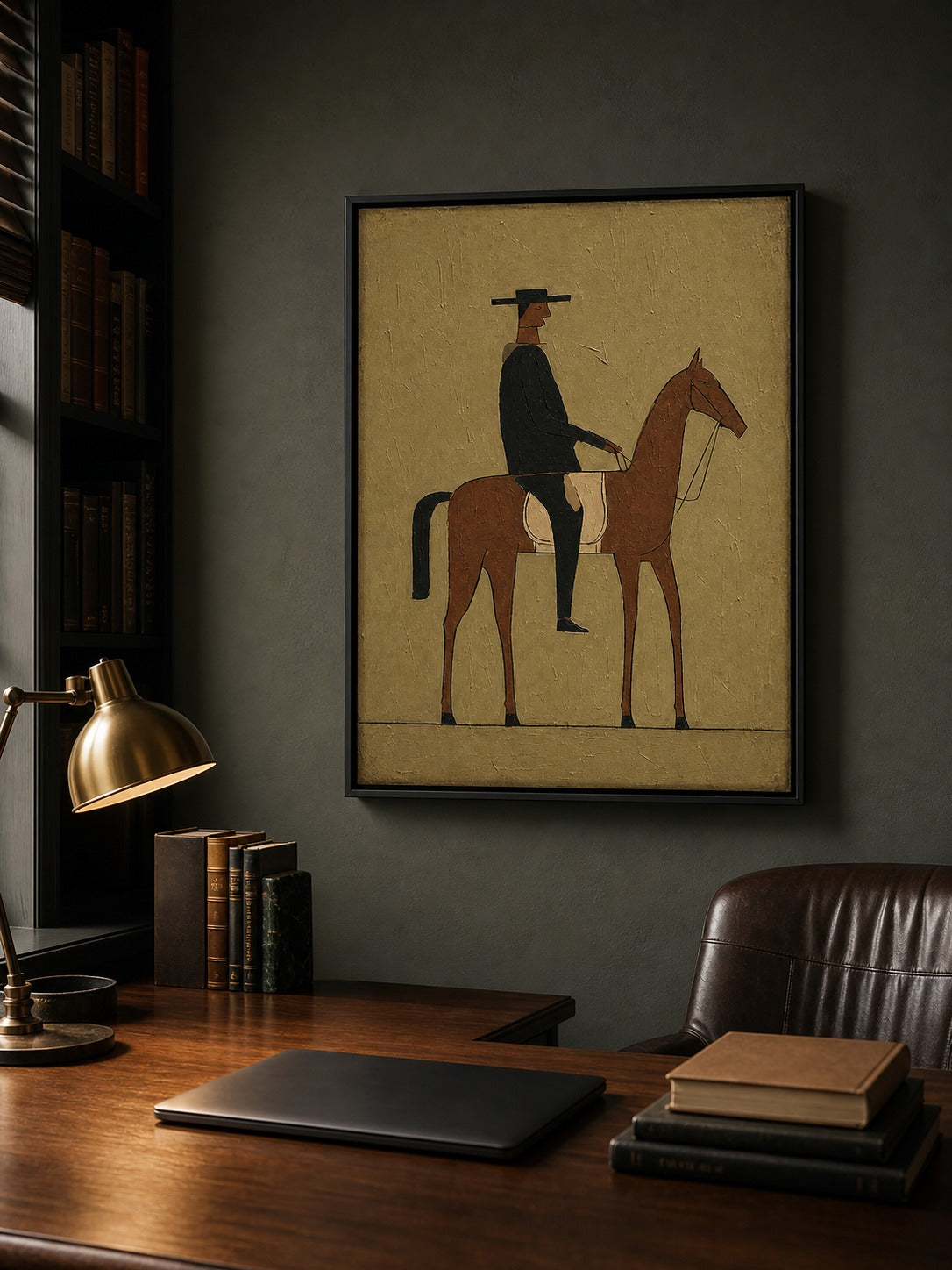 Vintage Horse And Rider Painting Modern Wall Art For Living Room Decor - In Room Setting | Seegart Wall Art