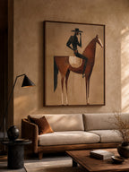 Vintage Minimalist Horse Painting Framed Cowboy Canvas Wall Art For Bedroom Sanctuary-SJ#0233