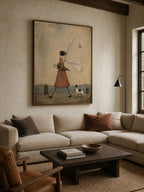 Whimsical Coastal Girl With Dog Painting Original Art For Living Room Decor-SJ#0195