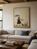 Whimsical Dachshund Canvas Art Moon Cart Tea Walk Neutral Cozy Wall Decor-SJ#0194