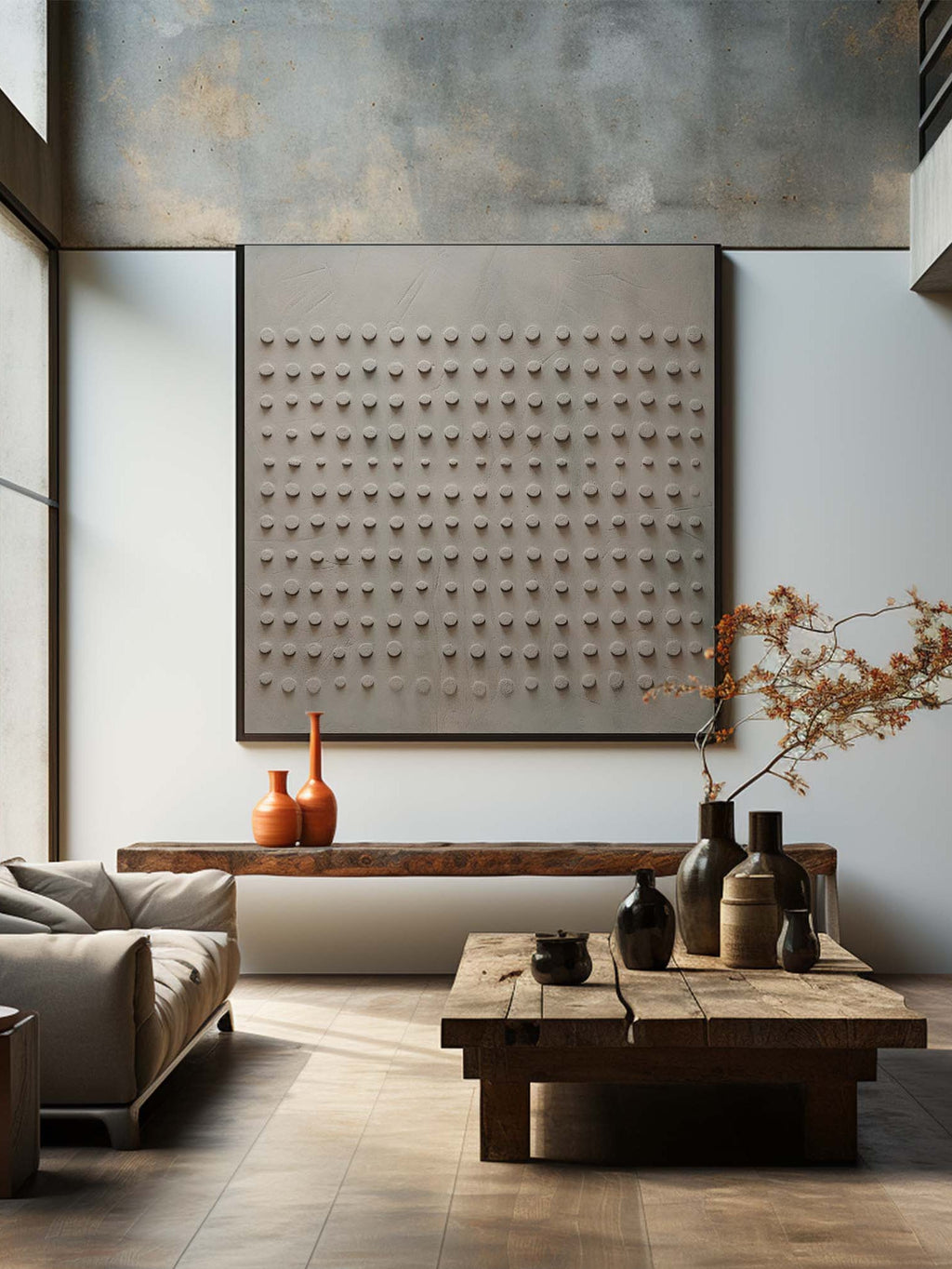 Beige & Grey Wabi-Sabi Wall Art Square – SJ#0011