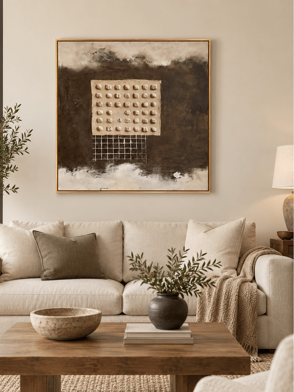 Wabi-Sabi Textured Wall Art _ Brown Textured Geometric Wall Art – SJ#0044