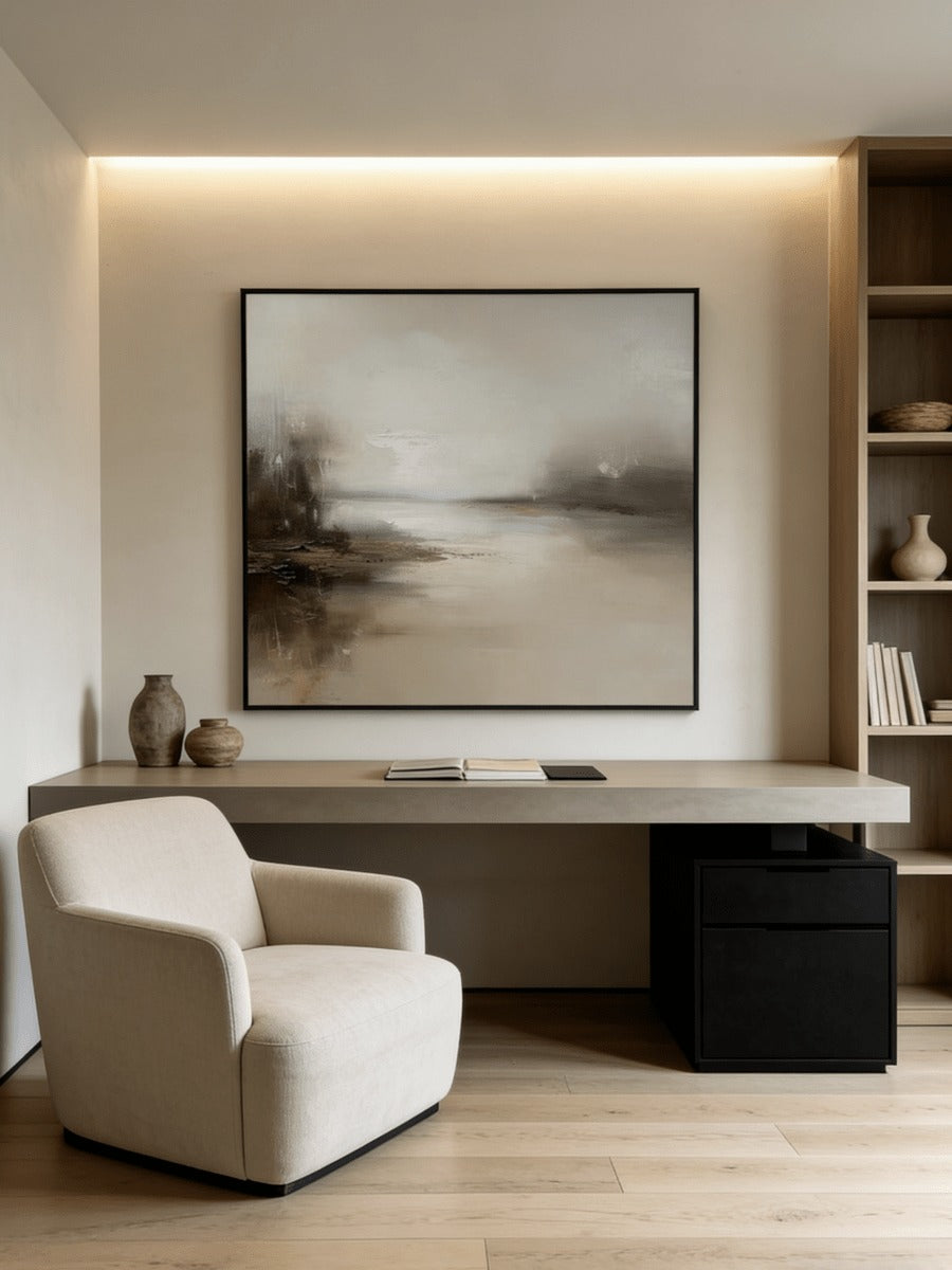 Minimalist Abstract Misty Lake Painting – SJ#0032