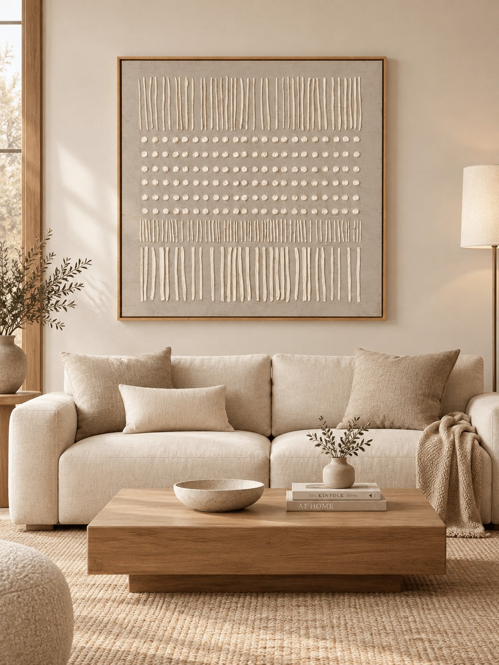 Wabi-Sabi Minimalist Wall Art – Beige Textured Geometric Painting – SJ#0050