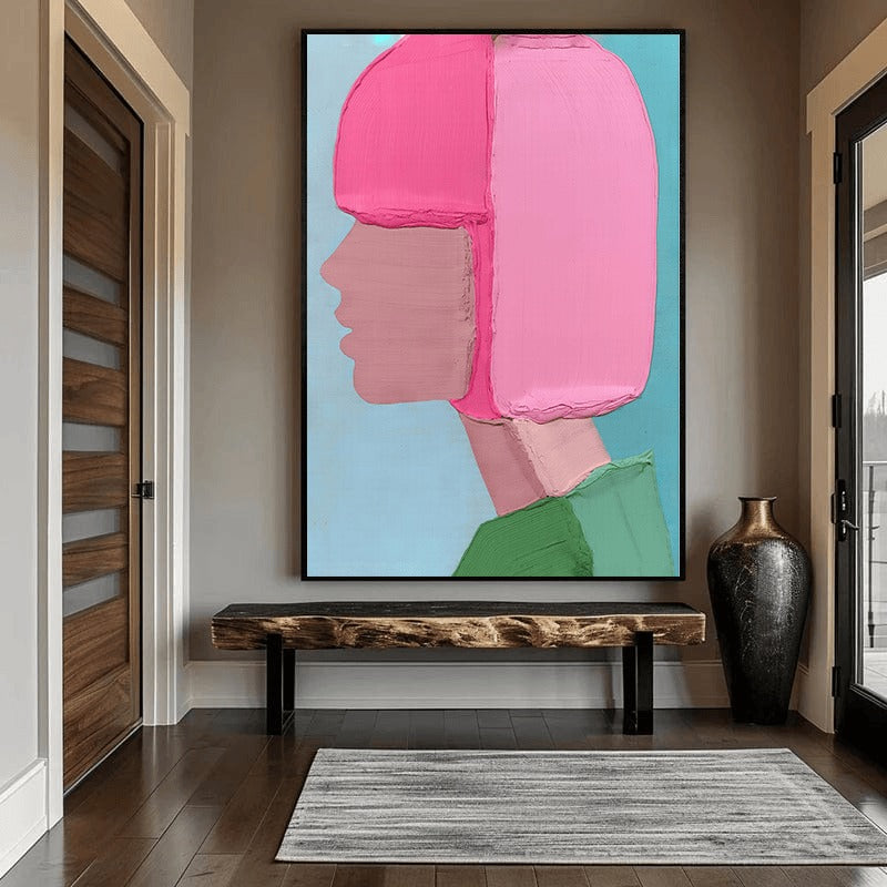 Large Thick Textured Mauve Pink and Brown People Abstract Modern Wall Art-SJ#0339