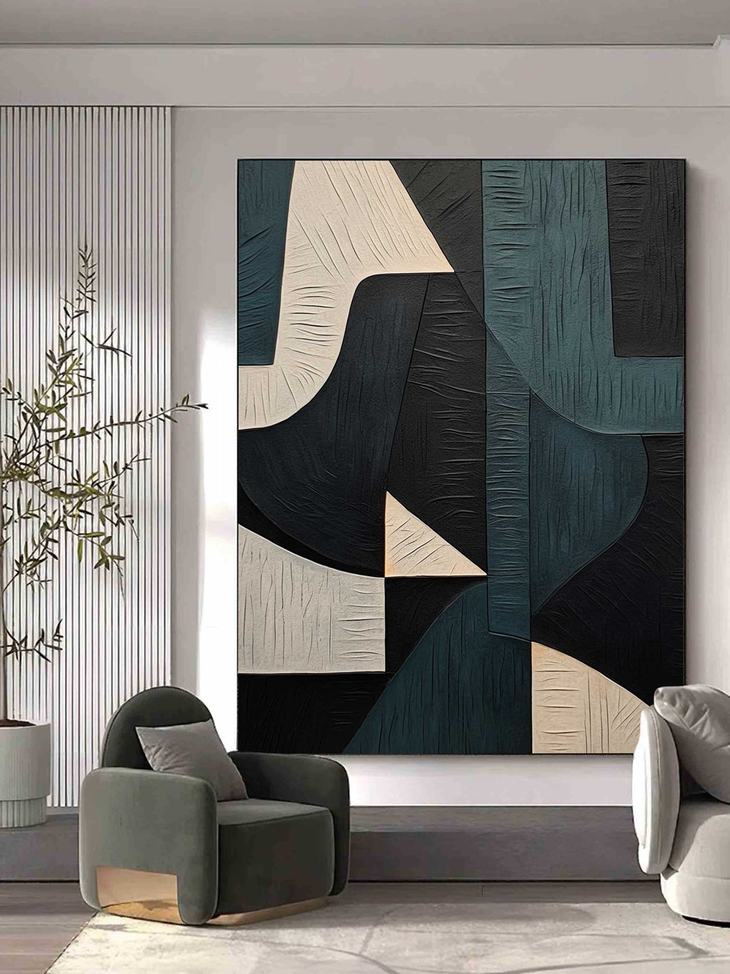 Wabi Sabi Wall Art Green and Blue Texture Painting Green and Blue Minimalist Abstract Canvas Art – SJ#0094