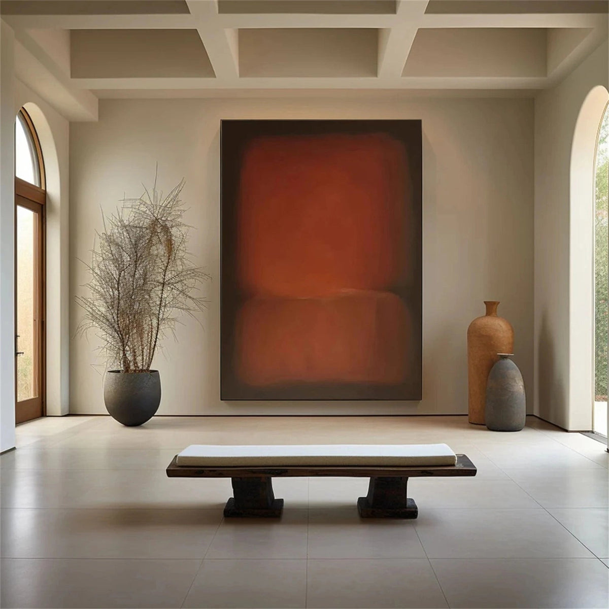 Large Moody Rust Abstract Canvas Art Mark Rothko Style Oil Painting Mid-century Modern Wall Art