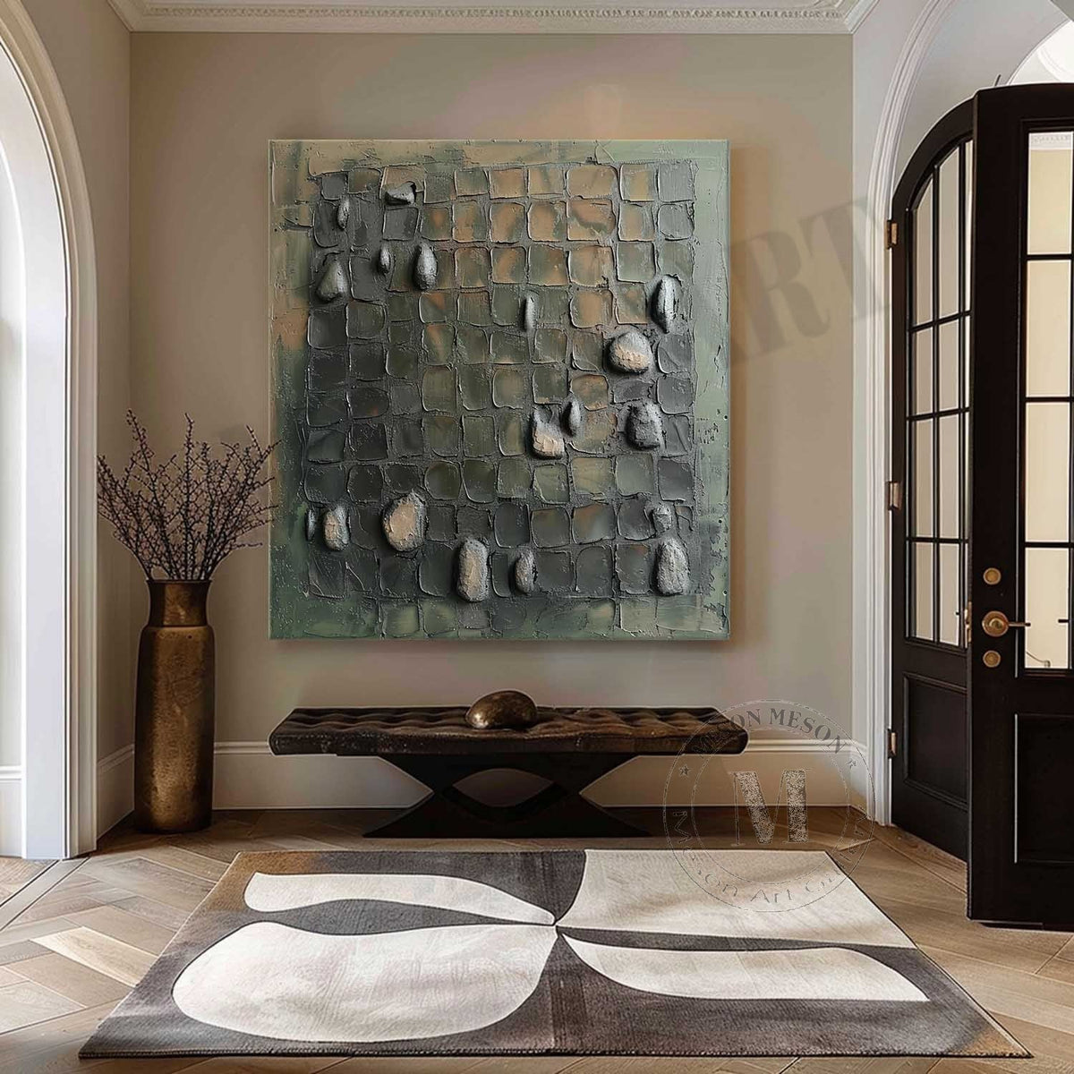 Large 3D Green Abstract Canvas Art for Sale Wabi-Sabi Wall Art Green Abstract Oil Painting –SJ#0023