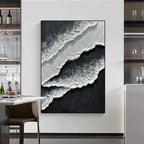 3d Black White Wave Painting On Canvas Minimalist Bl-SJ#0207