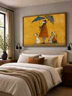 Abstract Textured Vintage Wall Art Dogs And Figures Rainy Painting For Den Decor-SJ#0198