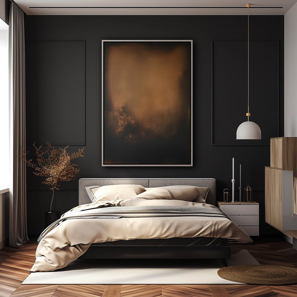 Black Minimalist Wall Art Black Brown Abstract Painting Wabi Sabi Wall Art Large Neutral Wall Decor-SJ#0253