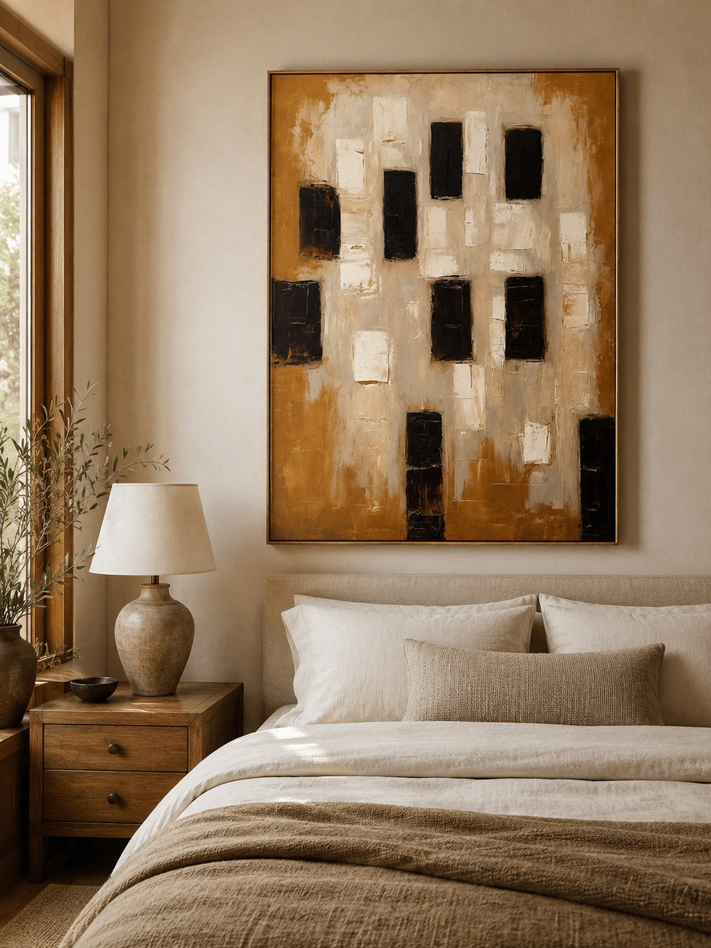 Earth Tone Textured Geometric Wall Art _ Wabi Sabi Painting – SJ#0108