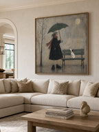 Dog Wall Art Vintage Woman And Dog Oil Painting For Reading Nook Decor-SJ#0179