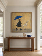 Dog Painting On Canvas Boy And Dalmatian Wall Art Blue Umbrella Decor-SJ#0189